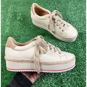 Joie Dabnis Lace-Up Platform Sneakers in White Leather Jute Espadrille Shoe SZ 8